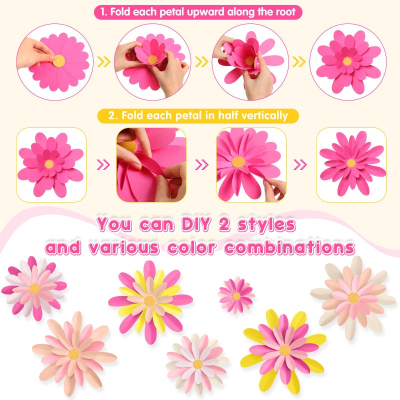 18 قطعة من زخارف الزهور الورقية من MotiMind للجدار DIY لوحة نشرة الزهور ثلاثية الأبعاد لتزيين خلفية الأزهار لخلفية الصورة والفصل الدراسي والعودة إلى حفلة المدرسة (ألوان أنيقة) - Image 4